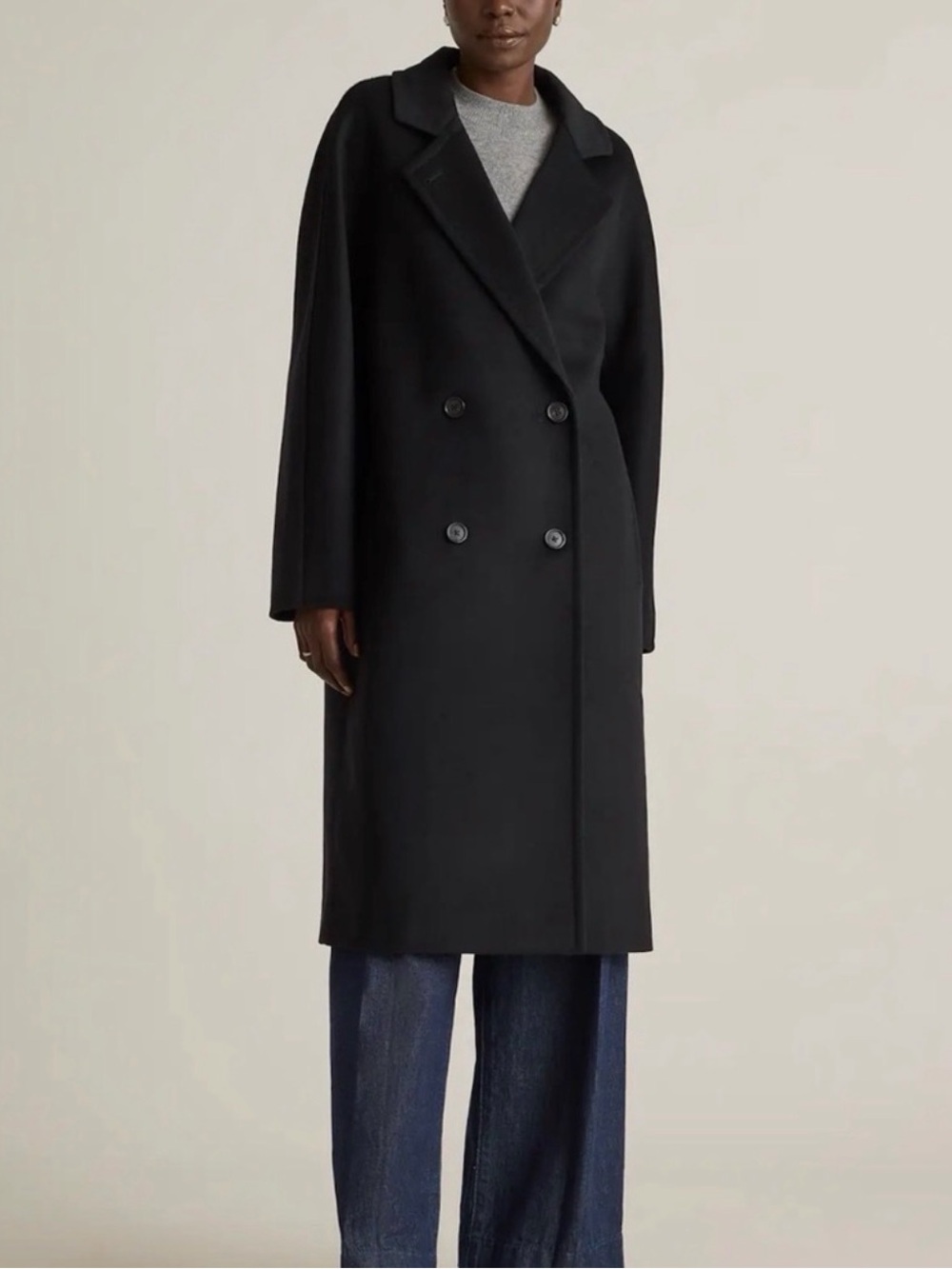 Quince Italian Wool Double Breasted Coat in Black Small 1268